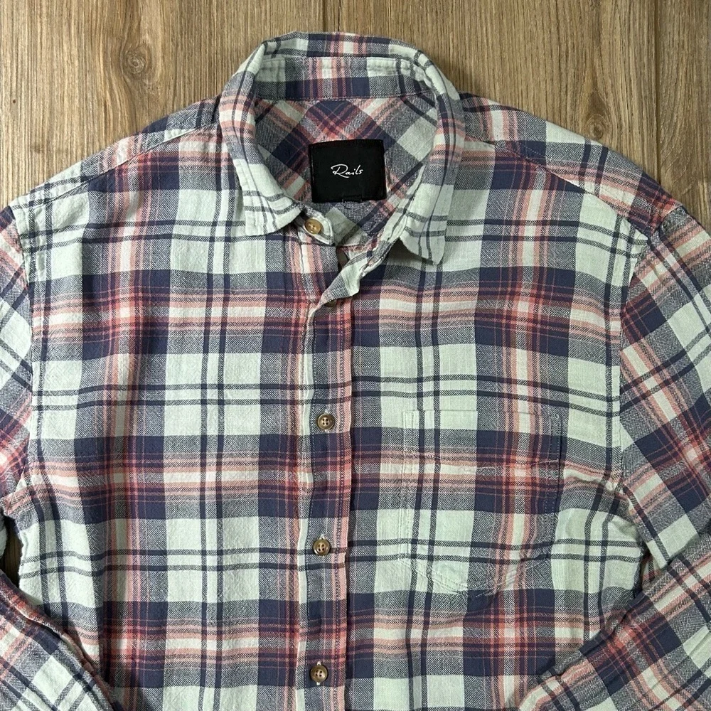 Rails | Lennox Light Flannel Shirt in Aqua Salmon (S) - Picture 4 of 16